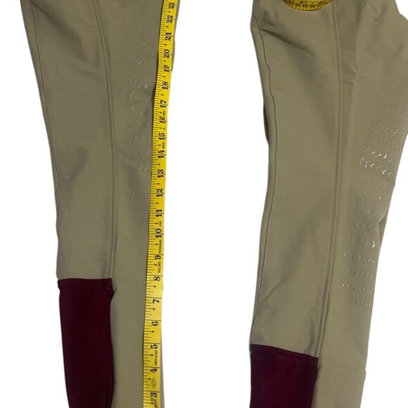 EQUO 2 PAIR Riding Breeches Mid-Rise Stretch Grip Fabric Maroon Trim Size 12 - Picture 8 of 10